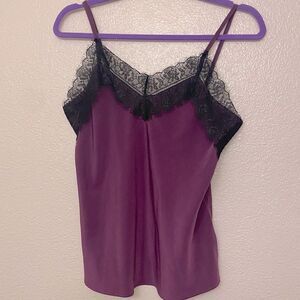 Vylette lace trim purple Cami slip tank top blouse Silky sexy Y2K Small